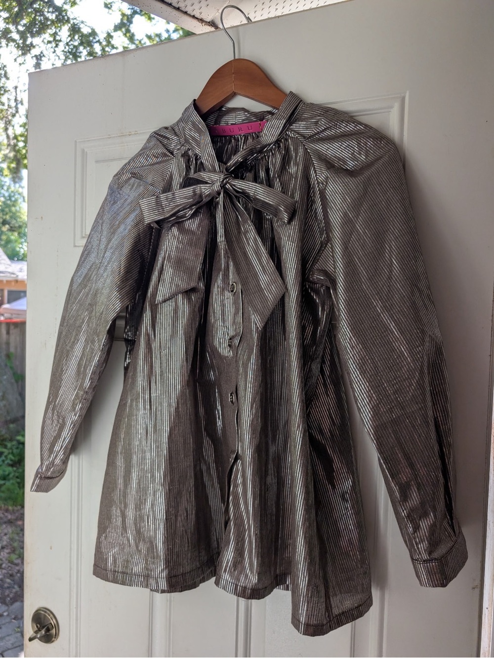 Buru pink label Metallic Silver Big Bow Blouse